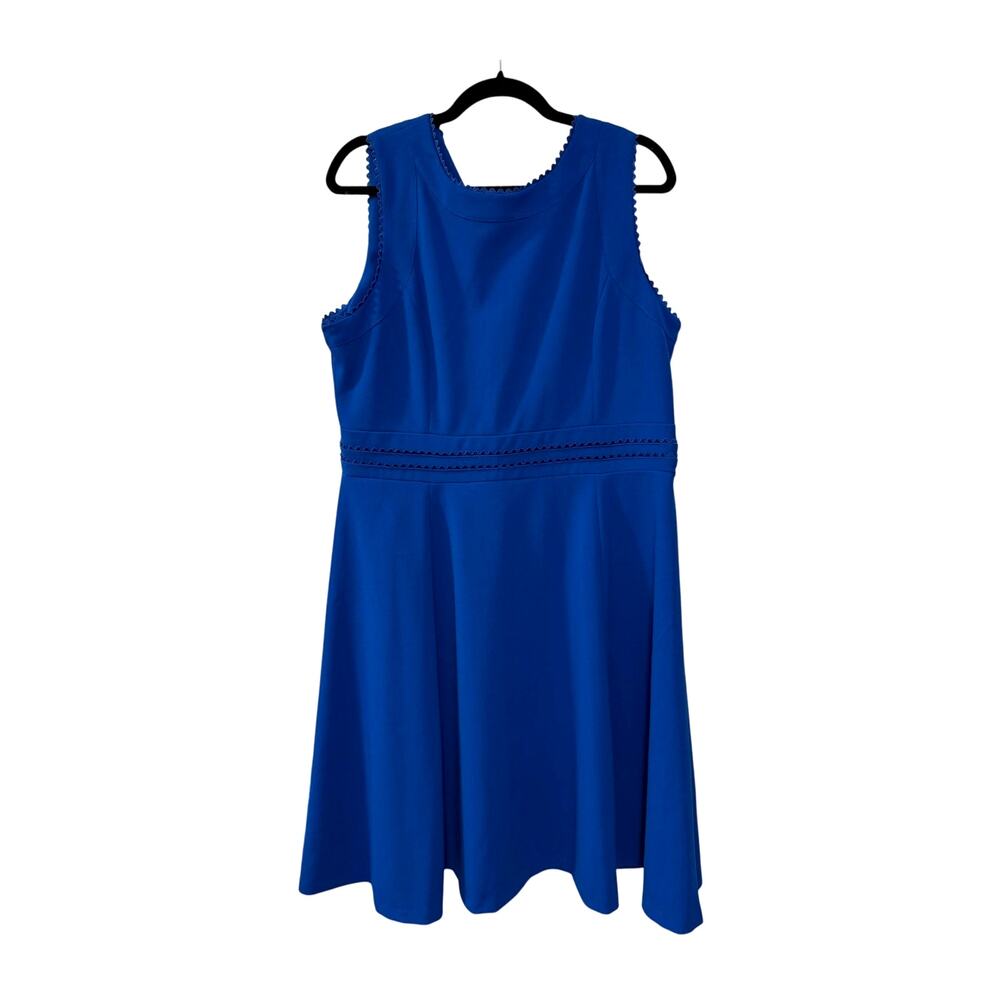 Calvin Klein 14 Royal Blue Fit & Flare Dress $129 Rickrack Trim Sleeveless NEW!
